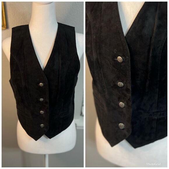 Vintage Lord and Taylor black suede medium eight sailor buttons - Picture 1 of 14